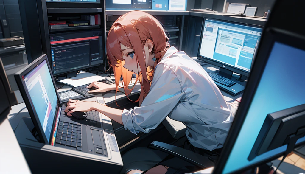 Girl using the PC doing live
