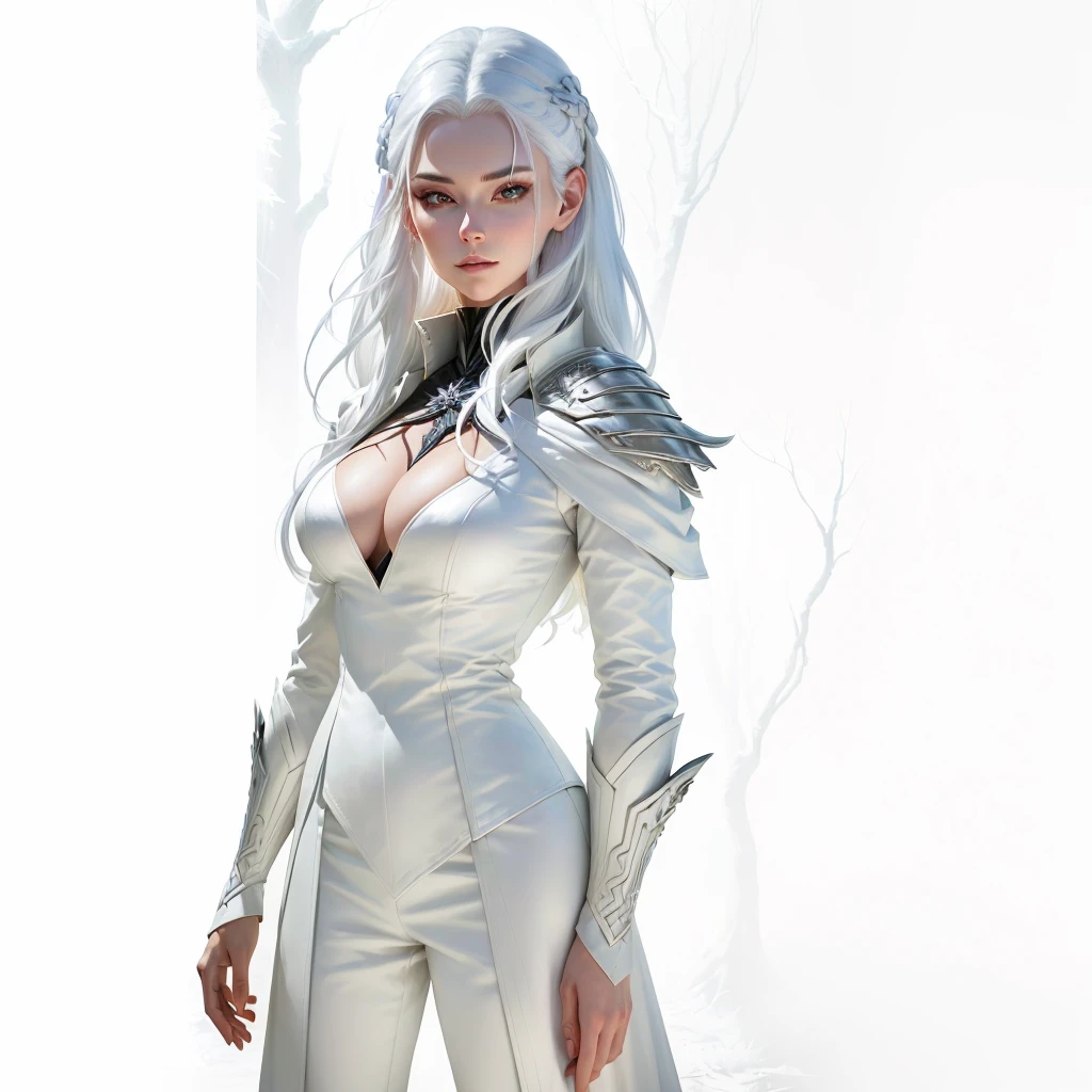 arafed woman with White hair and White hair in a forest, portrait of a female warlock, deviantart artstation cgscosiety, steven artgerm lau, artgerm julie bell beeple, alexandra fomina artstation, stanley artgerm lau, trendin on artstation, female mage, very beautiful leather top model