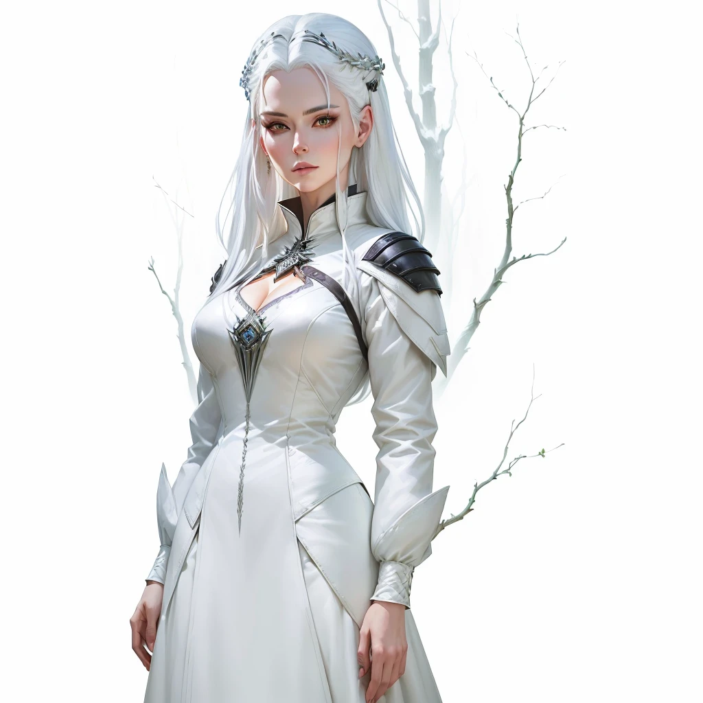 arafed woman with White hair and White hair in a forest, portrait of a female warlock, deviantart artstation cgscosiety, steven artgerm lau, artgerm julie bell beeple, alexandra fomina artstation, stanley artgerm lau, trendin on artstation, female mage, very beautiful leather top model