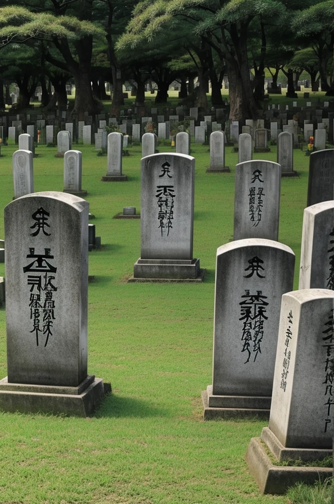 Create an image of a Japanese cemetery in which you can see a ghost of a girl in a  uniform in an anime version 