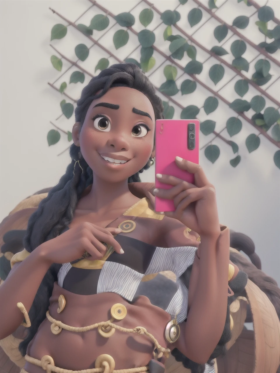 Young black woman in the drawing style of mulan and pocahontas, Disney