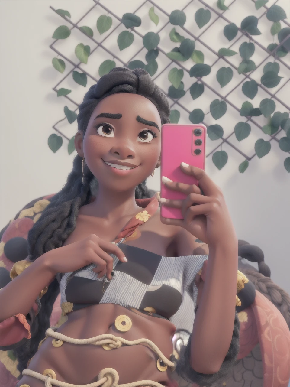 Young black woman in the drawing style of mulan and pocahontas, Disney