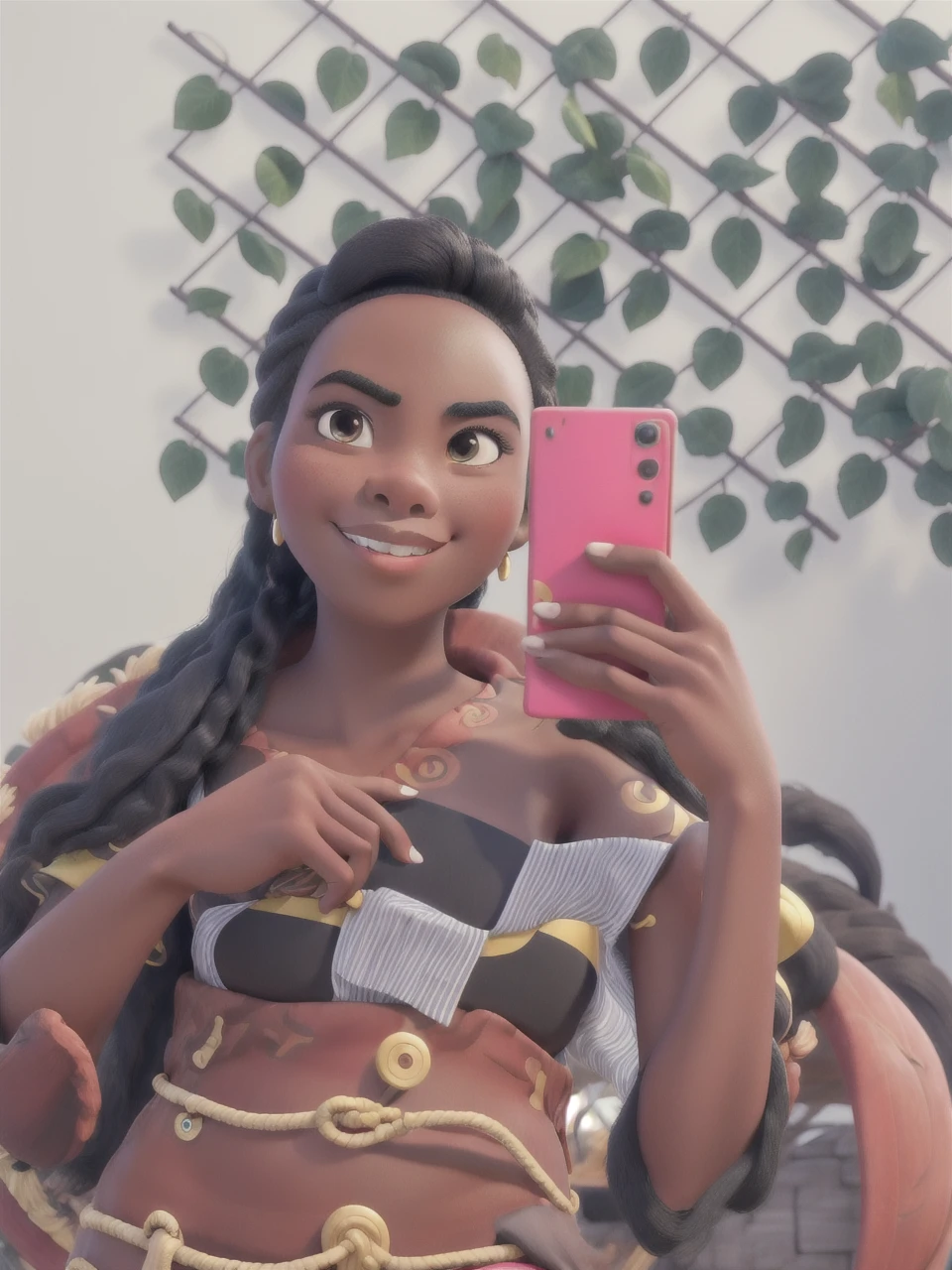 Young black woman in the drawing style of mulan and pocahontas, Disney