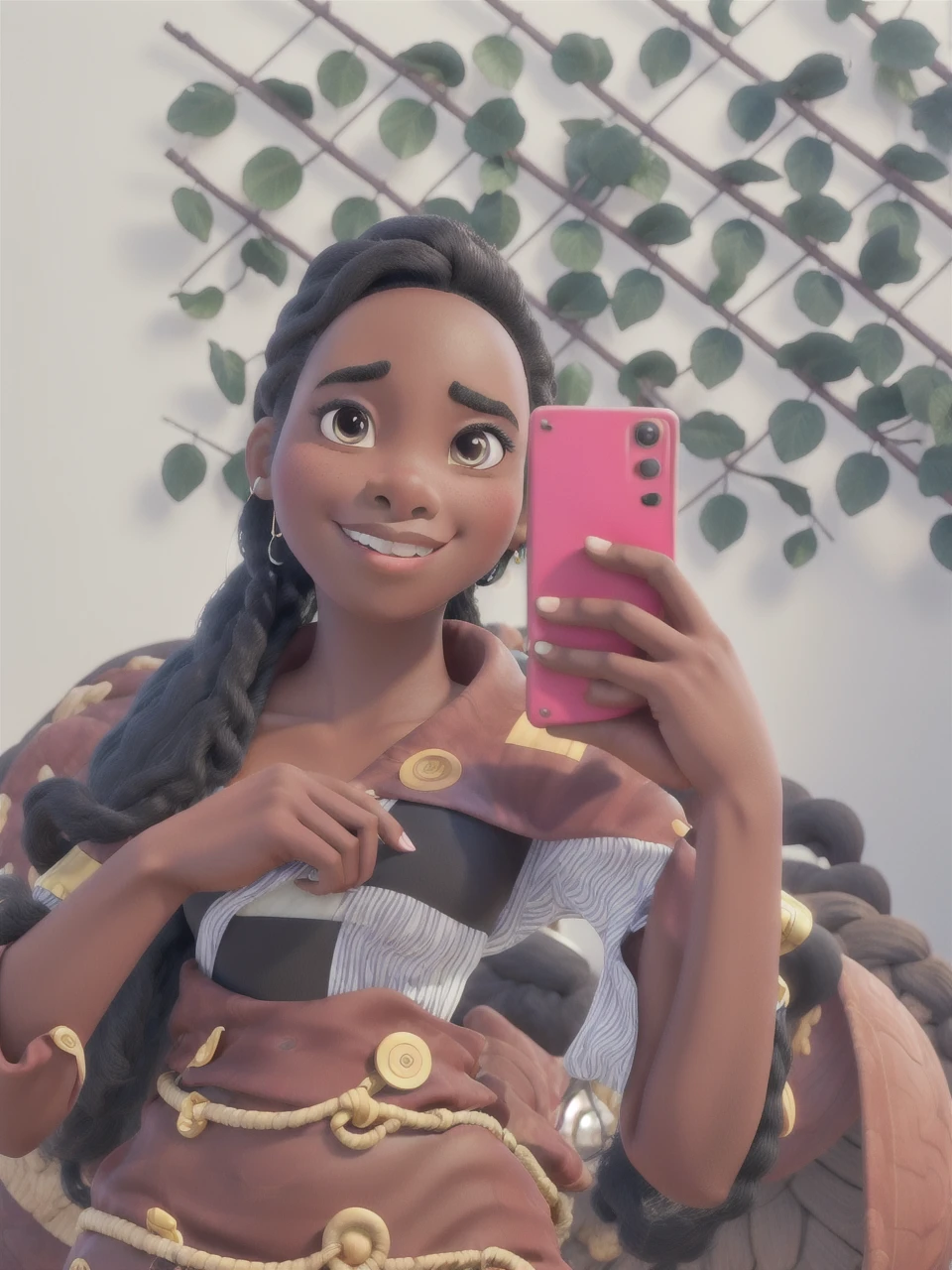 Young black woman in the drawing style of mulan and pocahontas, Disney
