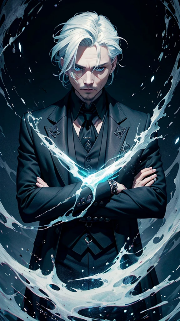 Create an image of Gellert Grindelwald inspired by Johnny Depp's portrayal in the Fantastic Beasts series.
Description:
Appearance: Gellert Grindelwald has a striking and intense presence, similar to Johnny Depp's portrayal.
Hair: White-blonde hair, styled in a distinctive, slicked-back fashion with some strands loose, giving a slightly wild and rebellious look.
Eyes: One eye is bright blue, and the other is a pale, almost silvery-blue, reflecting his unique and intense gaze.
Expression: A confident and intense expression, with a hint of cunning and menace. A slight smirk or a contemplative look would capture his manipulative and strategic mindset.
Facial Features: Sharp, angular features with a chiseled jawline. Include Johnny Depp's recognizable facial characteristics, such as his high cheekbones and slightly sunken eyes.
Clothing: Stylish and elegant wizarding attire, including a long, dark coat, a high-collared shirt, and layered clothing that adds to his imposing and charismatic presence. The outfit should have intricate patterns or magical embellishments that reflect his status and ambition.
Background:
Setting: A dark and grand setting, such as an ancient, enchanted castle or a magical landscape that conveys power and mystery. The background should enhance the sense of his ambition and the magical world he seeks to control.
Atmosphere: The overall atmosphere should be darkly enchanting, with a mix of elegance and danger. Use dramatic lighting to highlight his features and add depth to the scene.
Additional Elements (Optional):
Include subtle magical effects, such as a glowing wand, floating magical symbols, or dark, swirling energies around him.
Use a color palette that conveys both charisma and menace, with rich tones and dramatic contrasts.