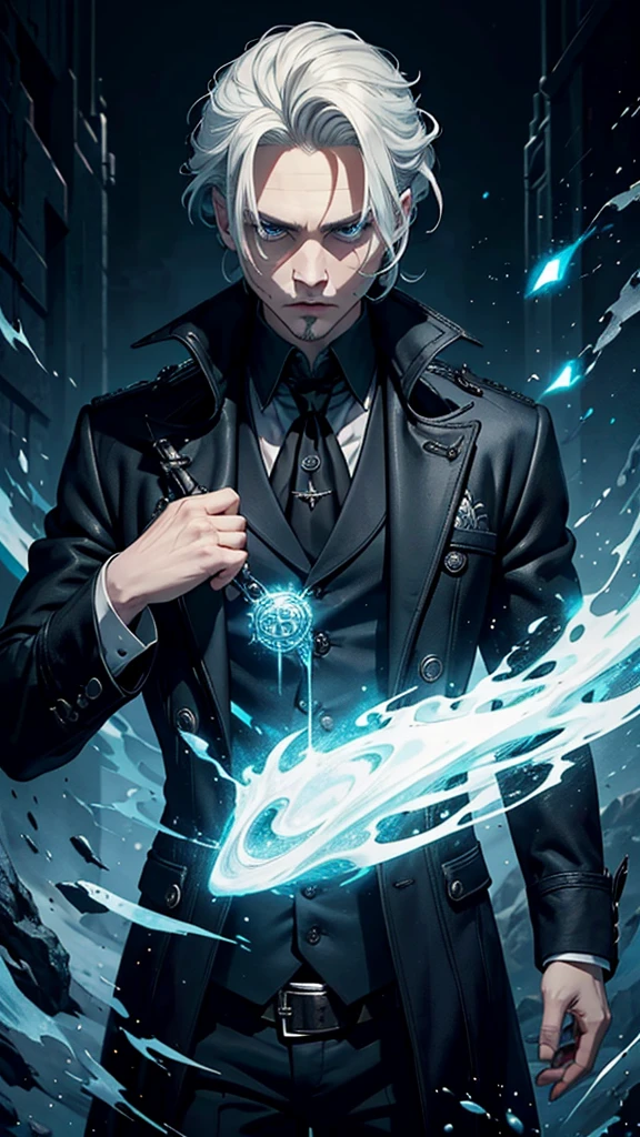 Create an image of Gellert Grindelwald inspired by Johnny Depp's portrayal in the Fantastic Beasts series.
Description:
Appearance: Gellert Grindelwald has a striking and intense presence, similar to Johnny Depp's portrayal.
Hair: White-blonde hair, styled in a distinctive, slicked-back fashion with some strands loose, giving a slightly wild and rebellious look.
Eyes: One eye is bright blue, and the other is a pale, almost silvery-blue, reflecting his unique and intense gaze.
Expression: A confident and intense expression, with a hint of cunning and menace. A slight smirk or a contemplative look would capture his manipulative and strategic mindset.
Facial Features: Sharp, angular features with a chiseled jawline. Include Johnny Depp's recognizable facial characteristics, such as his high cheekbones and slightly sunken eyes.
Clothing: Stylish and elegant wizarding attire, including a long, dark coat, a high-collared shirt, and layered clothing that adds to his imposing and charismatic presence. The outfit should have intricate patterns or magical embellishments that reflect his status and ambition.
Background:
Setting: A dark and grand setting, such as an ancient, enchanted castle or a magical landscape that conveys power and mystery. The background should enhance the sense of his ambition and the magical world he seeks to control.
Atmosphere: The overall atmosphere should be darkly enchanting, with a mix of elegance and danger. Use dramatic lighting to highlight his features and add depth to the scene.
Additional Elements (Optional):
Include subtle magical effects, such as a glowing wand, floating magical symbols, or dark, swirling energies around him.
Use a color palette that conveys both charisma and menace, with rich tones and dramatic contrasts.