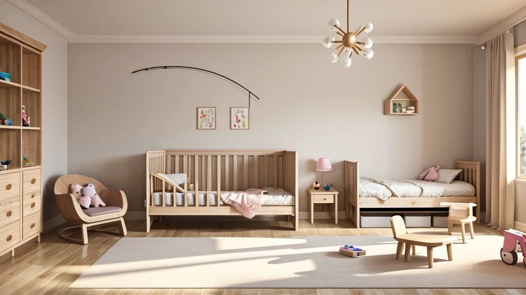 Mock up frame in ren room with natural wooden furniture, 3D render
