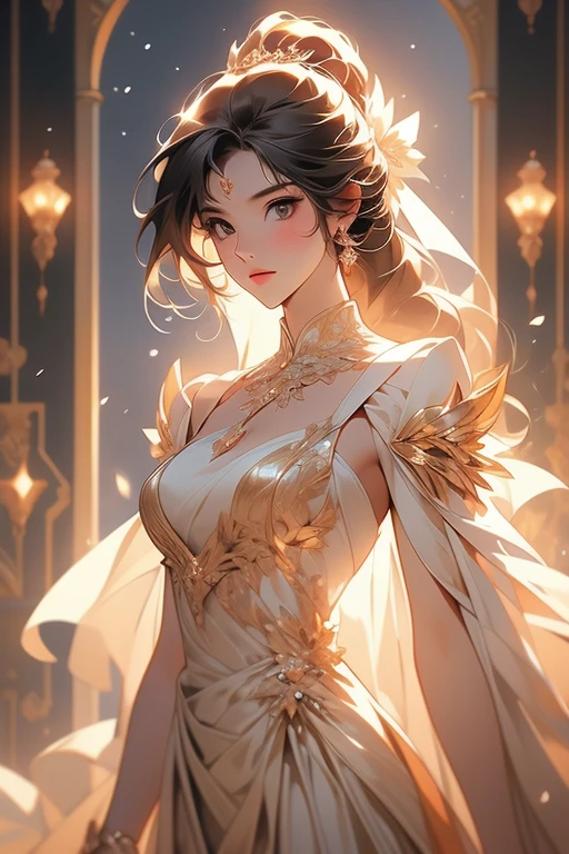 (Masterpiece:1.2), Best Quality, (illustration:1.2), (ultra detailed), hyper details, (delicate detailed), (intricate details), (cinematic light, Best Quality Backlights), Delete line, soloist, perfect body, (1 girl), She was like April sky, Sunrise in her eyes, of light, Shining star, Fire in her heart, Brightest day, Melting snow, Breaking through the chill, (make up), High contrast, (better lighting, an extremely created and beautiful), (cinematic light), showy,