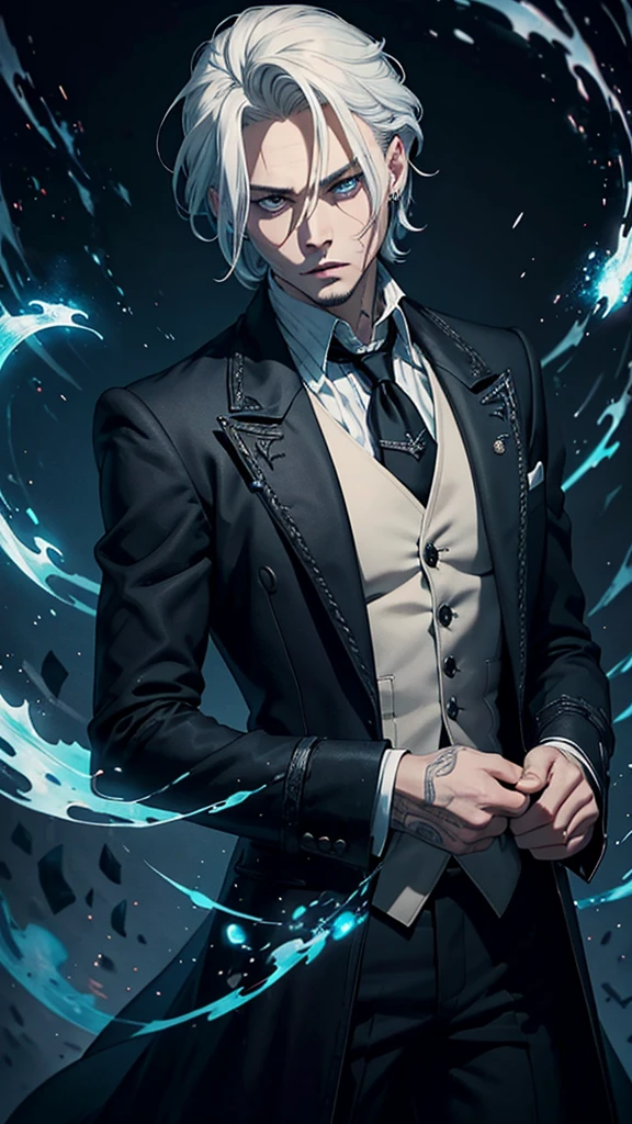 Create an image of Gellert Grindelwald inspired by Johnny Depp's portrayal in the Fantastic Beasts series.
Description:
Appearance: Gellert Grindelwald has a striking and intense presence, similar to Johnny Depp's portrayal.
Hair: White-blonde hair, styled in a distinctive, slicked-back fashion with some strands loose, giving a slightly wild and rebellious look.
Eyes: One eye is bright blue, and the other is a pale, almost silvery-blue, reflecting his unique and intense gaze.
Expression: A confident and intense expression, with a hint of cunning and menace. A slight smirk or a contemplative look would capture his manipulative and strategic mindset.
Facial Features: Sharp, angular features with a chiseled jawline. Include Johnny Depp's recognizable facial characteristics, such as his high cheekbones and slightly sunken eyes.
Clothing: Stylish and elegant wizarding attire, including a long, dark coat, a high-collared shirt, and layered clothing that adds to his imposing and charismatic presence. The outfit should have intricate patterns or magical embellishments that reflect his status and ambition.
Background:
Setting: A dark and grand setting, such as an ancient, enchanted castle or a magical landscape that conveys power and mystery. The background should enhance the sense of his ambition and the magical world he seeks to control.
Atmosphere: The overall atmosphere should be darkly enchanting, with a mix of elegance and danger. Use dramatic lighting to highlight his features and add depth to the scene.
Additional Elements (Optional):
Include subtle magical effects, such as a glowing wand, floating magical symbols, or dark, swirling energies around him.
Use a color palette that conveys both charisma and menace, with rich tones and dramatic contrasts.