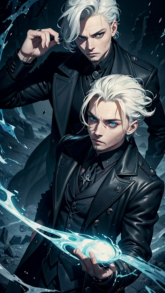 Create an image of Gellert Grindelwald inspired by Johnny Depp's portrayal in the Fantastic Beasts series.
Description:
Appearance: Gellert Grindelwald has a striking and intense presence, similar to Johnny Depp's portrayal.
Hair: White-blonde hair, styled in a distinctive, slicked-back fashion with some strands loose, giving a slightly wild and rebellious look.
Eyes: One eye is bright blue, and the other is a pale, almost silvery-blue, reflecting his unique and intense gaze.
Expression: A confident and intense expression, with a hint of cunning and menace. A slight smirk or a contemplative look would capture his manipulative and strategic mindset.
Facial Features: Sharp, angular features with a chiseled jawline. Include Johnny Depp's recognizable facial characteristics, such as his high cheekbones and slightly sunken eyes.
Clothing: Stylish and elegant wizarding attire, including a long, dark coat, a high-collared shirt, and layered clothing that adds to his imposing and charismatic presence. The outfit should have intricate patterns or magical embellishments that reflect his status and ambition.
Background:
Setting: A dark and grand setting, such as an ancient, enchanted castle or a magical landscape that conveys power and mystery. The background should enhance the sense of his ambition and the magical world he seeks to control.
Atmosphere: The overall atmosphere should be darkly enchanting, with a mix of elegance and danger. Use dramatic lighting to highlight his features and add depth to the scene.
Additional Elements (Optional):
Include subtle magical effects, such as a glowing wand, floating magical symbols, or dark, swirling energies around him.
Use a color palette that conveys both charisma and menace, with rich tones and dramatic contrasts.