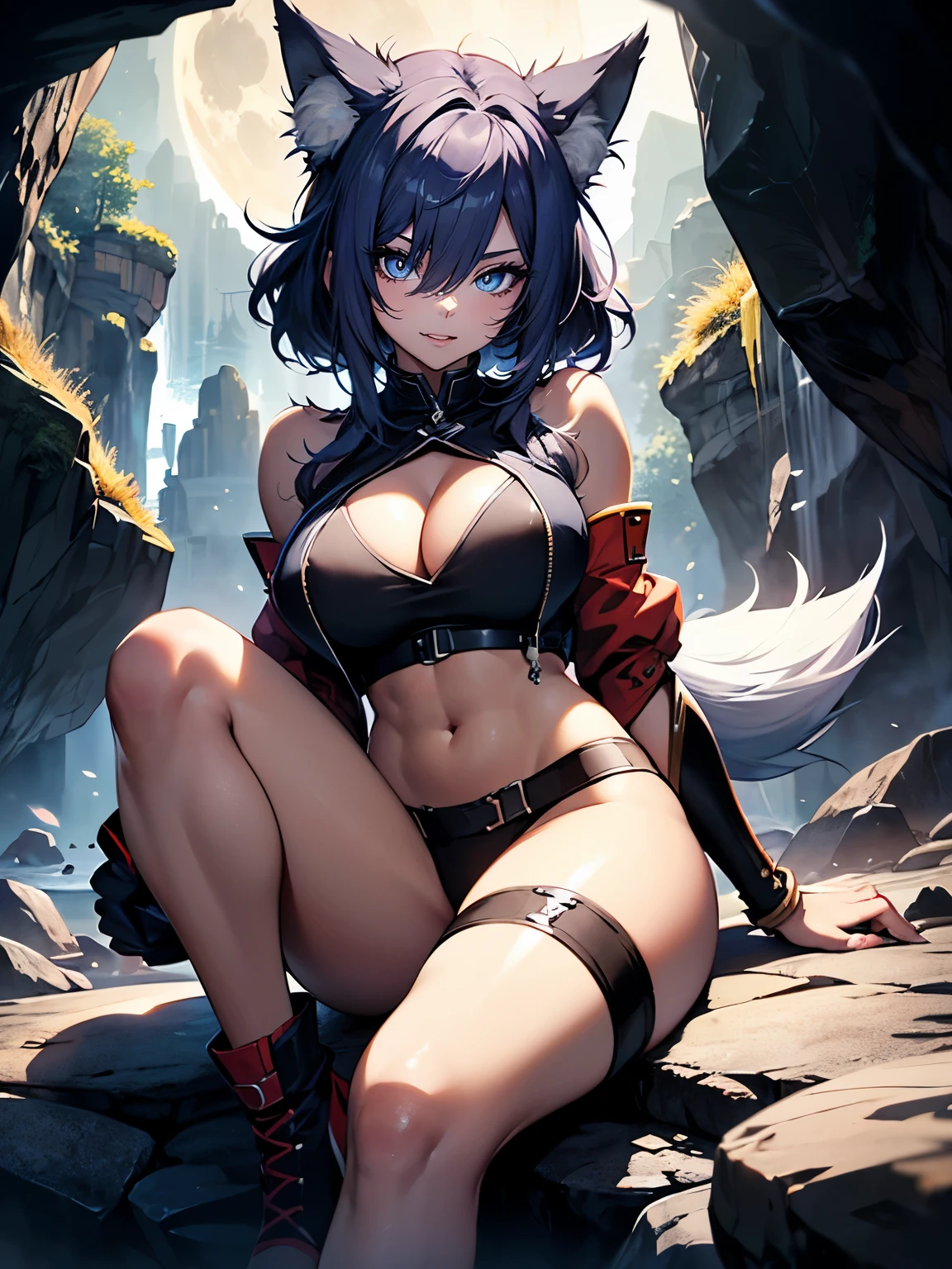 Sexy cosplay in sexy hentai anime style position in a gorge at 4k sunset --auto --s2