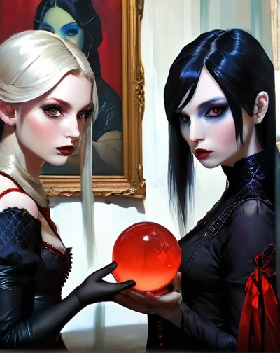 a 3D picture of extremely (beautiful (1) female vampire: 1.4) looking at (red MasterChef style cake: 1.5), an exquisite (1) beautiful vampire, full body, ultra feminineת (ultra detailed face: 1.2), blond hair, short hair, pale skin, red lips, blue eyes, (vampiric fangs: 1.2) wearing sexy white seductive latex dress, blood stains on the dress, looking at a red Bakeoff, award winning cake, 2 floors, decorated with red whipped cream, and artful stylish decorations, blood dripping from the cake, dark castle style kitchen background, dim candles light, dark fantasy art, gothic art, dynamic angle, best details, best quality, 16K, [ultra detailed], masterpiece, best quality, (ultra detailed), full body, ultra wide shot, photorealistic, 3D rendering,