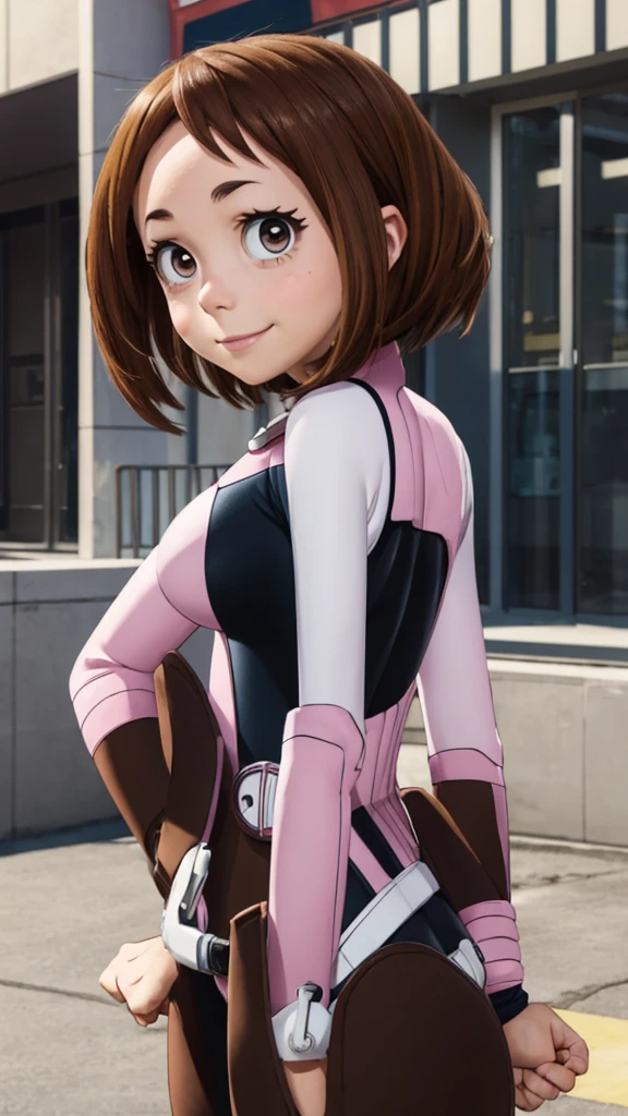 ochakouraraka, ochako uraraka, (uraraka ochako:1.5), (brown eyes:1.5), brown hair, short hair, blush, blush stickers, smile,
BREAK (bodysuit:1.5), skin tight, superhero,
BREAK outdoors, city,
BREAK looking at viewer, standing, idle, hand on hip
BREAK (masterpiece:1.2), best quality, high resolution, unity 8k wallpaper, (illustration:0.8), (beautiful detailed eyes:1.6), extremely detailed face, perfect lighting, extremely detailed CG, (perfect hands, perfect anatomy),