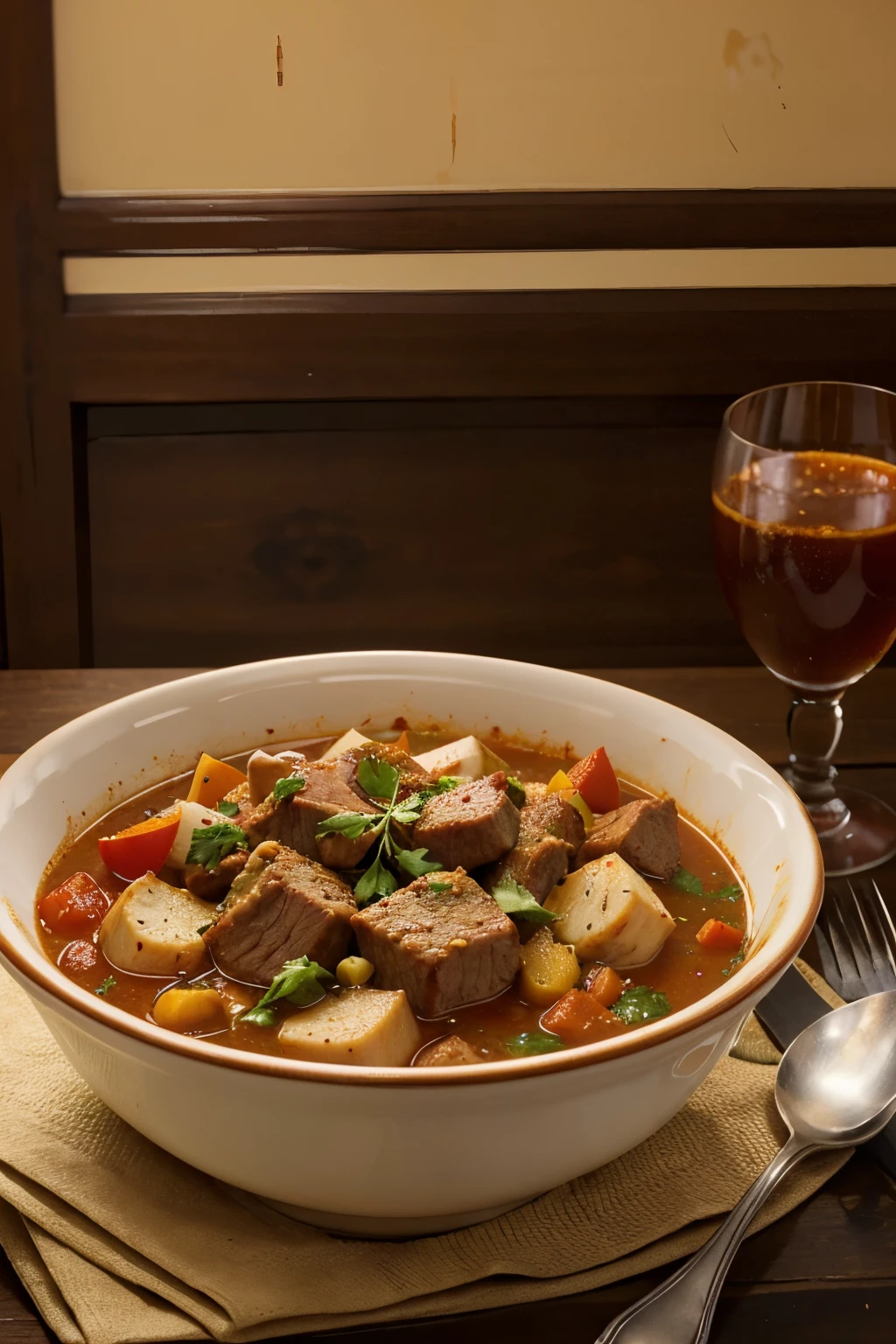 This exquisite and mouthwatering stew is a cherished tradition in Pécs, an enchanting city nestled in the heart of southern Hungary. Pécsi Tüke Pörkölt stands out as a beloved specialty, crafted with tender morsels of succulent beef or pork, meticulously slow-cooked to achieve a tender perfection. The delicious blend of onions and garlic is amplified by a generous helping of sweet Hungarian paprika, which lends the dish its signature, deep-red hue and rich, complex flavor.
Tomatoes and bell peppers are the perfect accompaniments, adding a sweet and tangy touch, while a hint of caraway