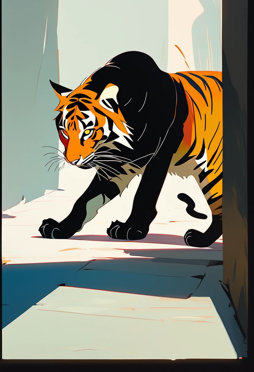 Solid color background,Minimal Art,Light and Shadow Art,abstract,Black Cat,walk,Tiger Shadow Projection,Well-proportioned body,Showing that even weak lives have powerful psychological emotions