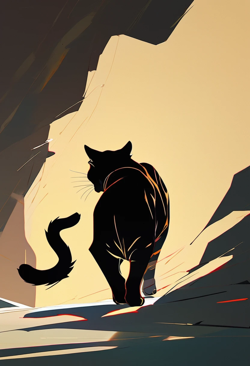 Solid color background,Minimal Art,Light and Shadow Art,abstract,Black Cat,walk,Tiger Shadow Projection,Well-proportioned body,Showing that even weak lives have powerful psychological emotions