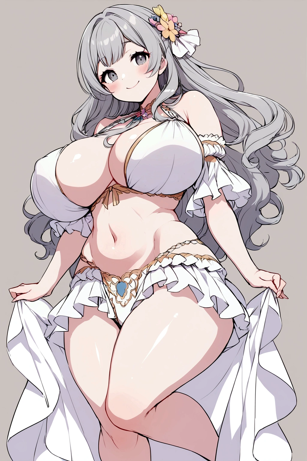 Voluptuous gray haired girl smiling