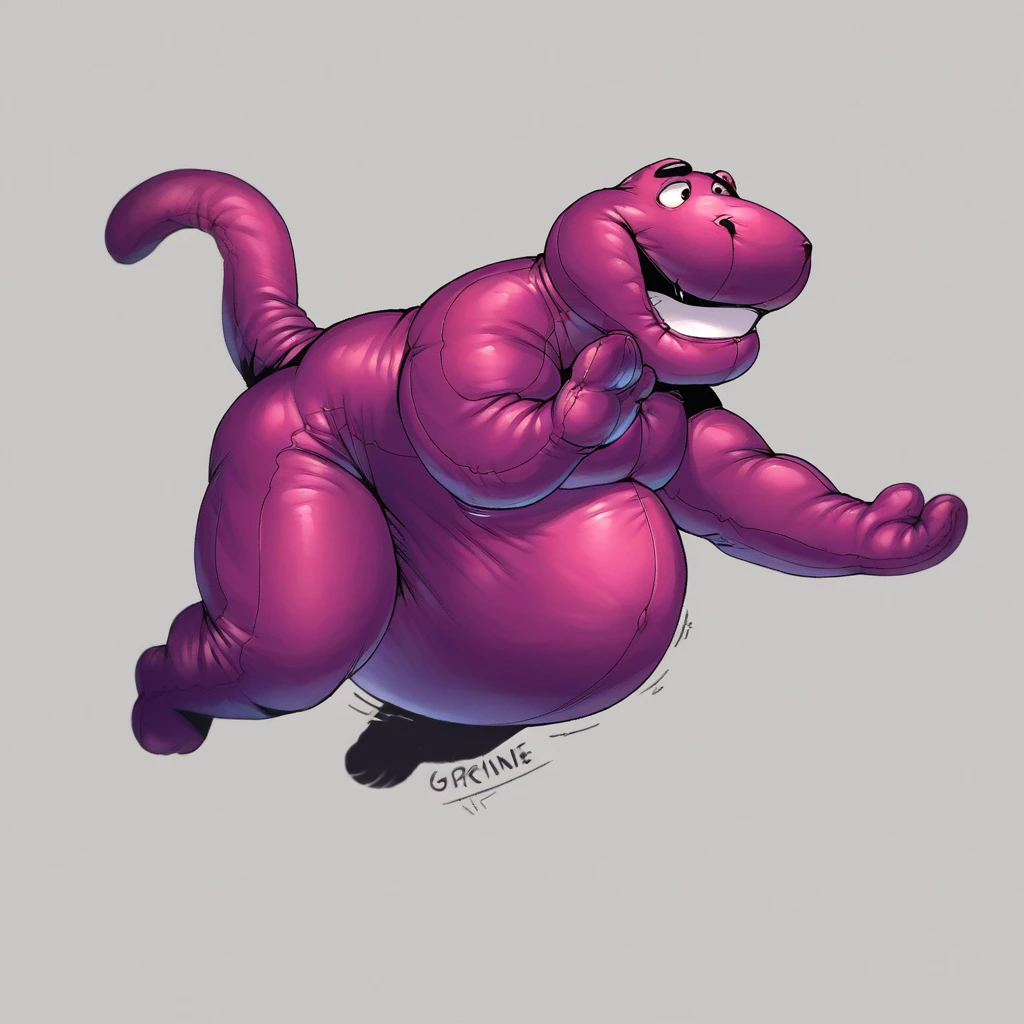 score_9, score_8_up, score_7_up, score_6_up, score_5_up, score_4_up, solo, barneythedinosaur, anthro, male, felid, pantherine, , inflating, floating, living inflatable, expansion, spherical inflation, puffed barney legs, puffed barney arms, puffed barney tail, on front, tail up, tethered, by grinn3r