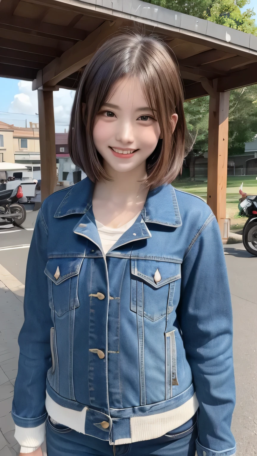 , Best picture quality (8K, high resolution, Masterpiece: 1.2), super detailed, 215 Short Hair, 16-year-old woman,
situation: A scene of motorbike touring。
clothing: each々Jackets to suit your riding style、jeans、boots、Helmet。
angle:
Close-up: mortorBike riding 、Showing the facial expressions of people chatting in detail。
Detailed depiction: With beautiful scenery and wide roads as a background、Emphasise friendships。
Emotional moment: Smiling faces having fun with friends、Capture a relaxed look during a break。
, random cute pose ,big eyes ,Puffy eyes , Heart Pupil, blush , huge shy smile , salute