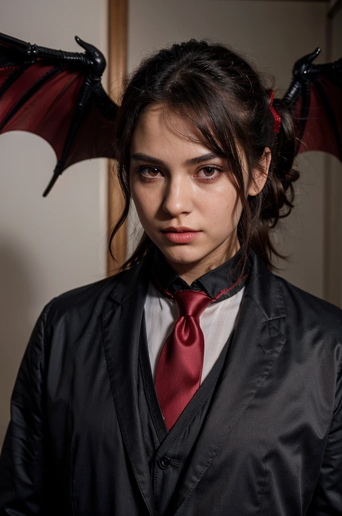 ((best quality)), ((masterpiece)), (detailed), perfect black dragon wearing a plain red tie with Sigma aura in a close-up and realistic style without wings