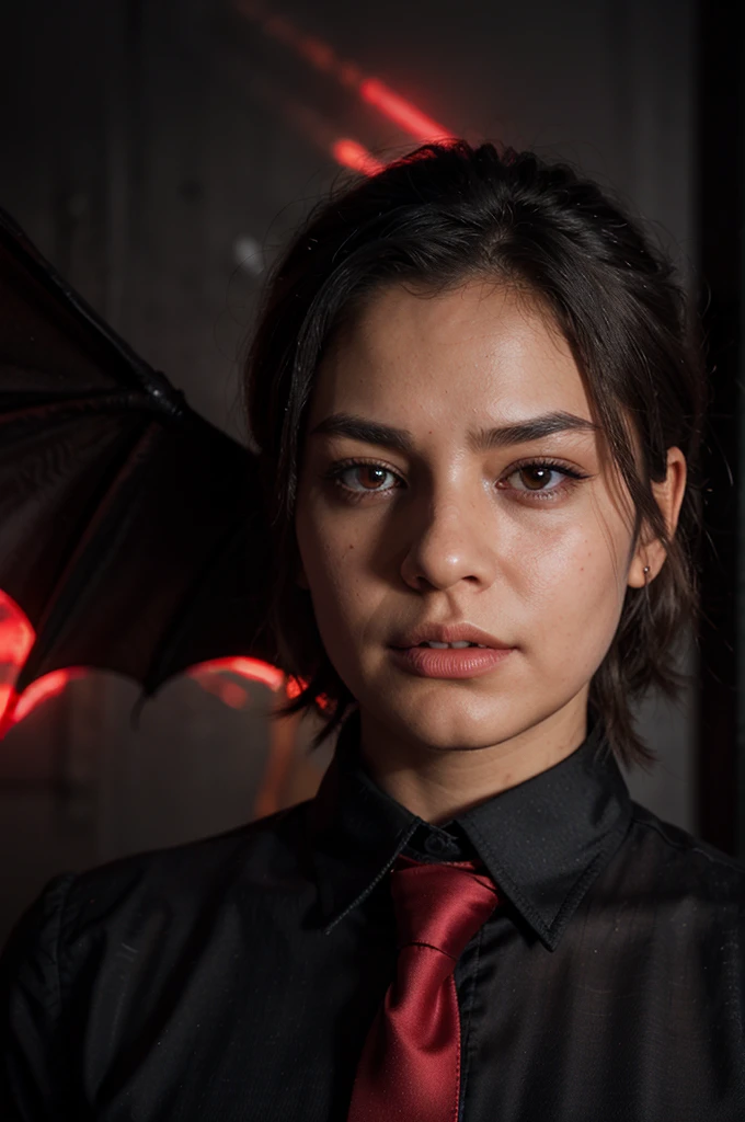 A black dragon wearing a plain red tie with Sigma aura in a close-up and realistic style without wings