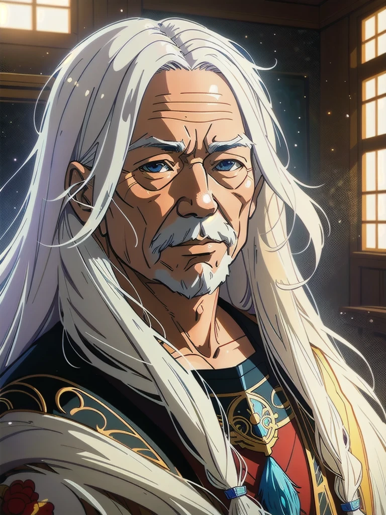 1 old man,anime version,full long white hair highly intricate detailed, light and shadow effects, intricate, highly detailed, digital painting, art station, concept art, smooth, sharp focus, illustration, advanced digital anime art, atmospheric lighting, detailed face, 8 k, hq, artstation, by makoto shinkai, stanley artgerm lau, wlop, rossdraws ”