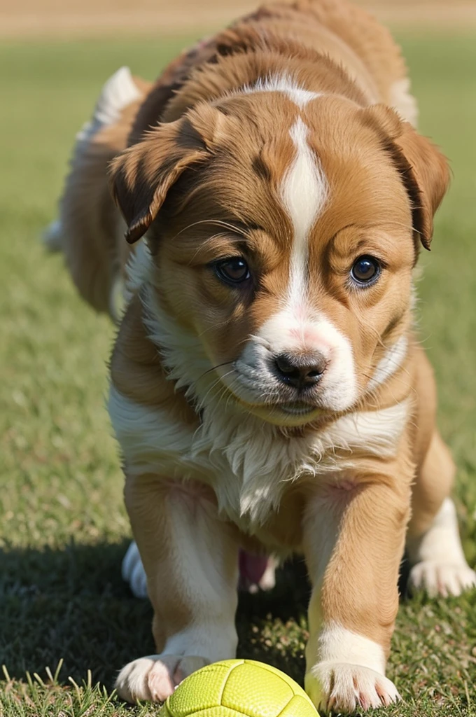 Make a little cute puppy playing with a ball