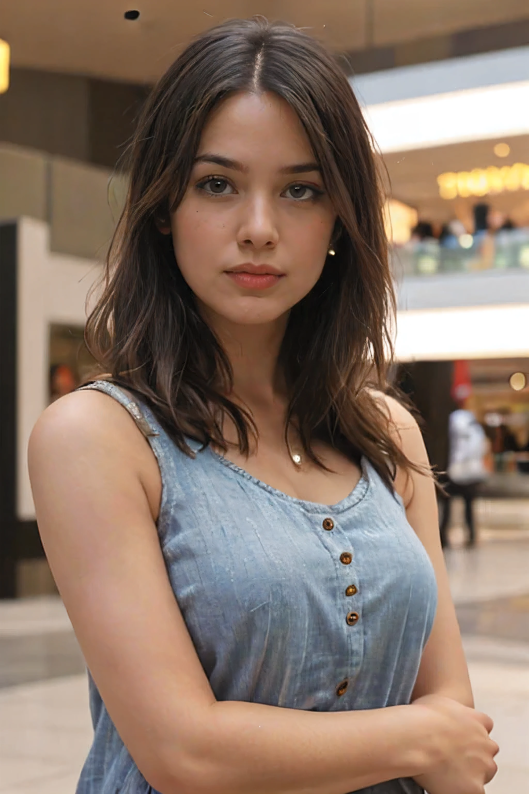 Realistic amateur photo published on Facebook , Young female ,centre commercial