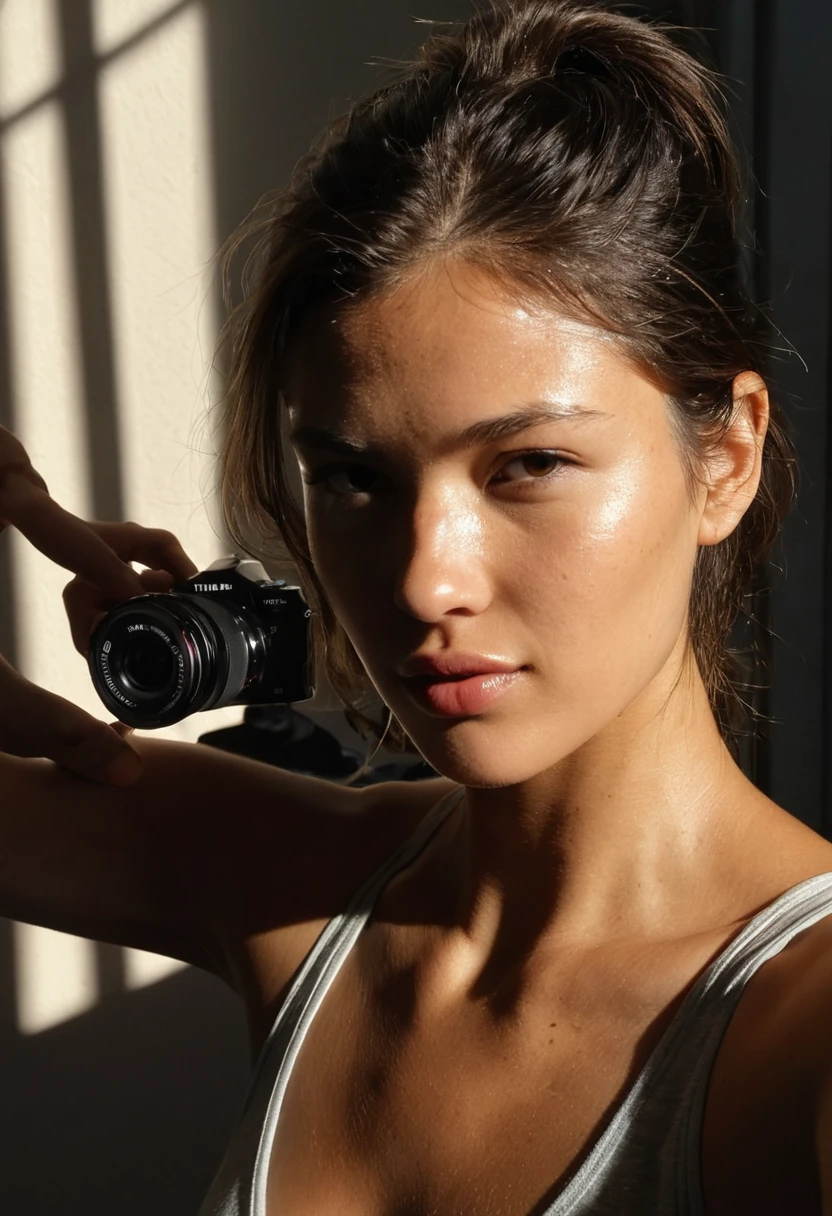 (RAW photo, analog style),selfie of lo london and a mix of adriana lima , highly detailed, (high detailed skin:1.2), 8k uhd, dslr, soft lighting, high quality, film grain, Fujifilm XT3, (natural light),highly detailed face, deep shadows, (indirect lighting), warm artificial light, 8k high definition, insanely detailed, intricate, highest quality, casual, candid, artistic composition, photography,
