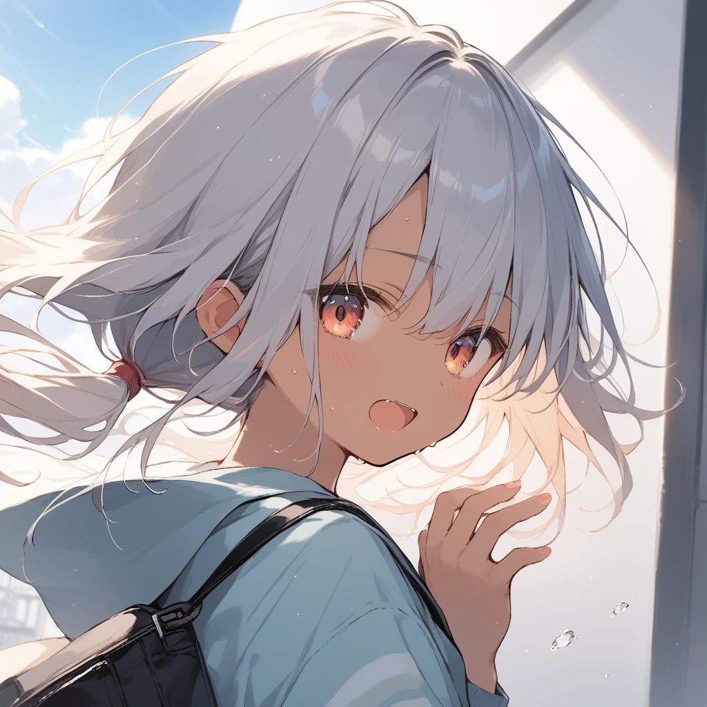 score_9, score_8_up, score_7_up, source_anime, best quality, masterpiece, official art, absurdres, highres, ultra-detailed,waifu2x,Collection: Slice of Life,break,1girl, tomboy, dark-skinned female, short hair, low ponytail, flat chest, beautiful detailed eyes, short shorts, sweat, open mouth, (yawn:0.3), sleepily, outdoors, wind, break,(clear line illustration:1.2),very high resolution, very aesthetic, super detailed skin, Best sexual lighting powered by famous artist, 8k,cute picture,beauty illustration,photoshop_(medium),,(Detailed Lighting),best anime 8k konachan wallpaper, pixiv contest winner, 