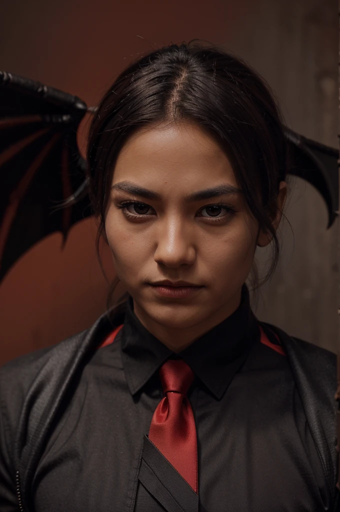 black dragon wearing a plain red tie with Sigma aura in a close-up and realistic style without wings