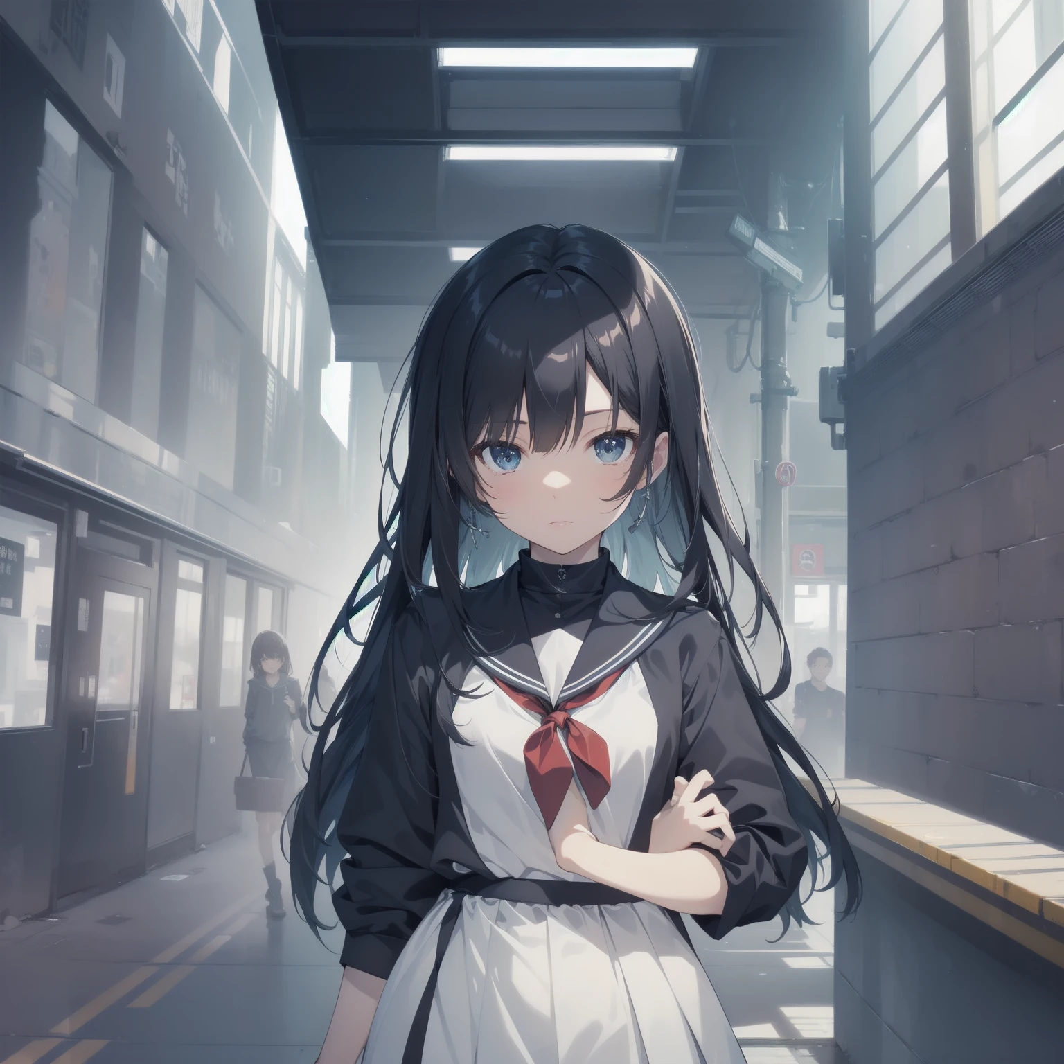 ultra-absurdres-Top quality by artist God, ultra-detailed, high resolution, anime moe artstyle, best anime 8k konachan wallpaper, pixiv contest winner, pool:2810, perfect anatomy,break, 1girl, (Please draw a girl walking sleepily to school alone. )break,(Solo,little female, 13-year-old:1.3),Full limbs, complete fingers,a junior high school student, (very short hair), short cut, flat chest, , small butt, small black eyes, beautiful detailed eyes, well-proportioned iris and pupils, expressive eyes, highres detailed hair, soft expression, salor school_uniform, sailor collar, serahuku, bow, pleated skirt,(Detailed Lighting), (Detailed background), in the School commute route. break,super detailed skin, Best cinematic lighting powered by famous artist, 8k,beauty illustration,photoshop_(medium),very aesthetic,break,((artist:toosaka_asagi )), artist:clamp ,artist:carnelian ,artist:kantoku ,