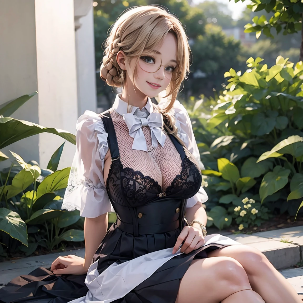 Slim and classically made、Woman wearing glasses、Show your underwear、smile、Sheer lace underwear