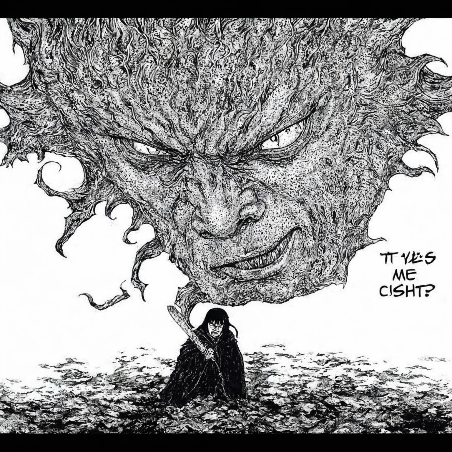 a face of demon in flame, berserk manga, horror manga, berserk manga, from berserk, yoshitaka amano style, katsuhiro otomo and junji ito, subtle junji ito, ito junji art, sun with angry face of demon