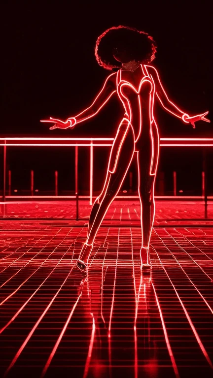 Human made of neon, dance pose, 90's style, psychedelic, digital art, 4K