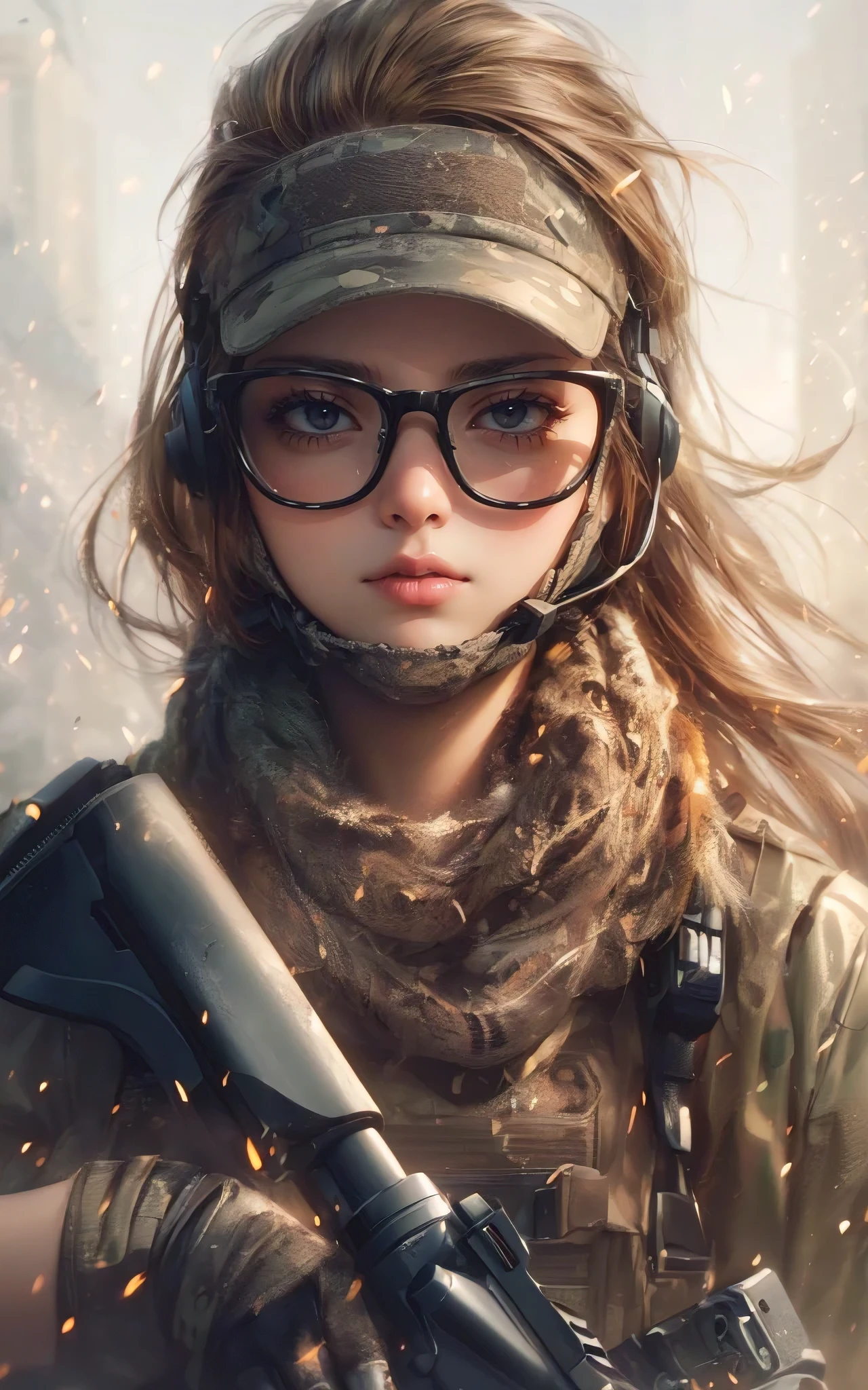 (best quality,4k,8k,highres,masterpiece:1.2),ultra-detailed,(realistic,photorealistic,photo-realistic:1.37), best illustration by artgerm and gerald brom, beautiful woman, perfect body proportions, slender with generous curves, stylish tactical gear techwear, military complex, highly detailed, high definition, elaborate details, photorealistic