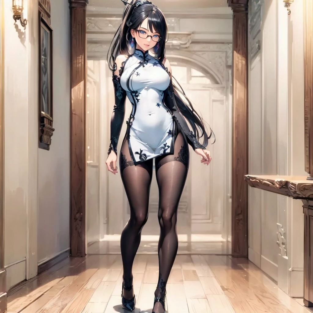 ((1girl, solo)), beautiful body, (perfect ???????, perfect body, perfect hands, perfect legs), natural proportions, sexy body, large breasts, ((full body, full body front)) BREAK
((extremely detailed face)), (beautiful detailed eyes:1.6), (realistic pupils, realistic iris:1), expressive eyes, looking at viewer, (clear eyes:1.3), (hyperrealistic:1.2), (detailed skin texture:1.2), smooth skin, (black hair), (blue eyes), (long hair:1.3), tassel earrings, hair ornament, hair stick, glasses, semi-rimless eyewear, red-framed eyewear, ((mature female)), (little smile), (detailed lips:1.2), (attractive lips:1.1), (glossy lips:1), perfect face, perfect eyes BREAK
(masterpiece:1.5), anime-style, top quality, best quality, (beautiful and aesthetic:1.2), (ultra detail:1.5), Ultra-detailed depiction, Ultra-precise depiction, extremely detailed 8k illustration, high resolution, (highly detailed shading:1.2), (realistic lighting:1.4), perfect lighting, vibrant colors, dynamic tones, striking hues, 8k, absurd resolution, perfect shadows, hdr, UHD, ambient lighting, realistic, ultra-realistic, photo realistic, highly detailed, rich detail, luminous colors, fine texture, intricate design, professional illustration, (soft light:1.2), (illustration:0.7)