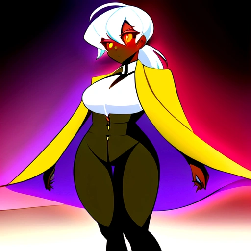 ,Sexy with bikini Costume clothes for medium muscular dark skinned woman, short white hair tied in a ponytail, Eyes red, yellow jacket, black cargo pants, drawing the race: ten mens (with enhanced characteristics Genre: Feminine woman appearance: Dark skin and medium muscular Short white hair spiked up, similar to the style "porcupine hair" eerie glowing red eyes, emanating power Wearing the black jacket characteristic of High-Level Hunters, with gold detailsTight black cargo pants, with black combat boots Accessories: black fingerless gloves, revealing sharp claw marks Magic dagger floating next to his right hand, giving off a slightly bluish aura Lips are smooth or colored, fundo preto Simpler, minimalism, monotonous, paletas de cores Simpler, to clean, sharp designs, fluid silhouettes, skirts and tight pants, high-waisted skirts and pants, vestidos Simpler, shirts and blouses, asymmetric, geometric, Elegant, luxurious materials and designs, Simpler, Minimum accessories, tail((Additional Detail: in the beach setting sitting on a Simpler chair , She is very muscular, Simpler, long breasts, Lumiere, Simpler,Simpler smile details Simpler qualification in details beautiful Simpler round Iris ball ,.(( Additional eye details :forma: Eye shapes vary greatly, but generally have rounded and curvy contours. This softness contributes to the overall aesthetics of the "cuteness" and young people often associated with anime.

Iris: Iris colors are vibrant and varied, ranging from natural tones like brown and blue to fantasy colors like pink, green and purple. This variety contributes to the creation of visually appealing and distinct characters...
sheen: Olhos de anime frequentemente apresentam um brilho ou reflexo de Lumiere, which gives them a lively and dynamic appearance. This glow can be used to highLumiere the character&#39;emotion or to draw attention to a specific point in the scene..))