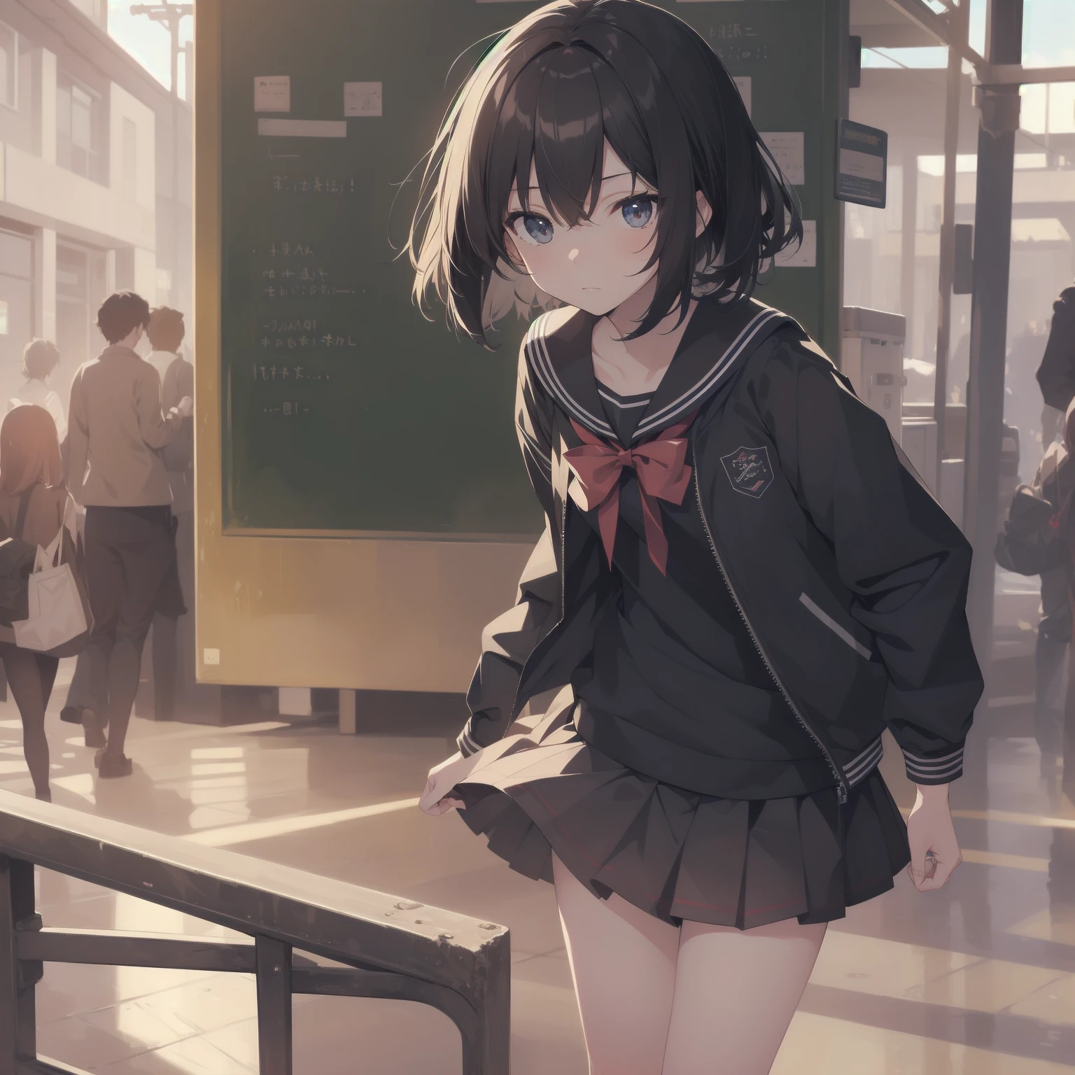 ultra-absurdres-Top quality by artist God, ultra-detailed, high resolution, anime moe artstyle, best anime 8k konachan wallpaper, pixiv contest winner, pool:2810, perfect ???????,break, 1girl, (Please draw a girl walking sleepily to school alone. )break,(Solo,little female, 13-year-old:1.3),Full limbs, complete fingers,a junior high school student, (very short hair), short cut, flat chest, , small butt, small black eyes, beautiful detailed eyes, well-proportioned iris and pupils, expressive eyes, highres detailed hair, soft expression, salor school_uniform, sailor collar, serahuku, bow, pleated skirt,(Detailed Lighting), (Detailed background), in the School commute route. break,super detailed skin, Best cinematic lighting powered by famous artist, 8k,beauty illustration,photoshop_(medium),very aesthetic,break,((artist:toosaka_asagi )), artist:clamp ,artist:carnelian ,artist:kantoku ,
