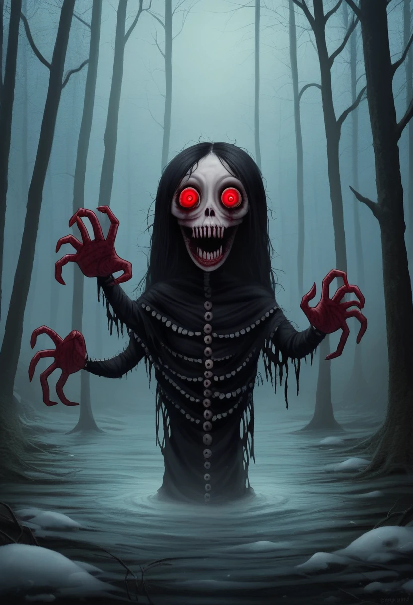 evil elf,(((little ,tiny little body,little))),((())),((anime elf with extremely beautiful black hair)),(((elf))),(((elf ears))),
(((flat chest))),((((black hair:1.35,long black,hair, messy black hair,colored inner hair,ear breathing)))),(((red_eyes:1.3))),intricate eyes,beautiful detailed eyes,symmetrical eyes,big eyes:1.5,(detailed body,(detailed face)),Vampires,((Red glowing eyes)),evil look,Clear facial features,Vampire fangs exposed,(((bloody,bloody eyes,fantasy and horror art,blood on the face,horribly beautiful eyes,blood red lips,))),
cute,slutty,erotic,daring,((nsfw)),
zettai ryouiki,revealing clothing,show skin,(((Dressed in a gorgeous Gothic dress,rosette,Skull decoration,the bats,The body is surrounded by a red mist,rays of moonlight))),(black gloves),((Torn and dirty clothes, disturbingly pale skin, creepy atmosphere)),(((intricate outfit,intricate clothes,embroidered outfit,ornate outfit,embroidered clothes,ornate clothes))),
(dynamic pose:1.0),crazy,horror,(centered,scale to fit dimensions,Rule of thirds),
((Premonitory feeling of danger, horror movie vibrations, Nightmare horror)),
((snowy pine forest at night, dark forest, swamp, murky water, foggy, creepy aura, eerie atmosphere)),with dark stormy clouds,winter,scenery:1.25,intricate scenery,((snow forest background)),
(Glossy winter ornaments),highres,sharp focus,(ultra detailed,extremely detailed),(photorealistic artwork:1.37),(extremely detailed CG unity 8k wallpaper),(((vibrant colors,vibrant theme))),(intricate),(masterpiece),(best quality),artistic photography,(photography taken by sldr),(intricate background),perfect rendered face,perfect face details,realistic face,photo realistic,((intricate detail)),(((realism))),