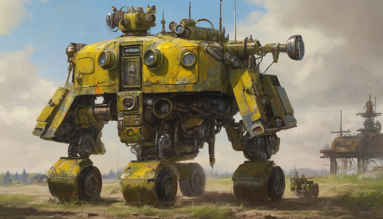 detailed painting of a mech minion in soviet russia, summer