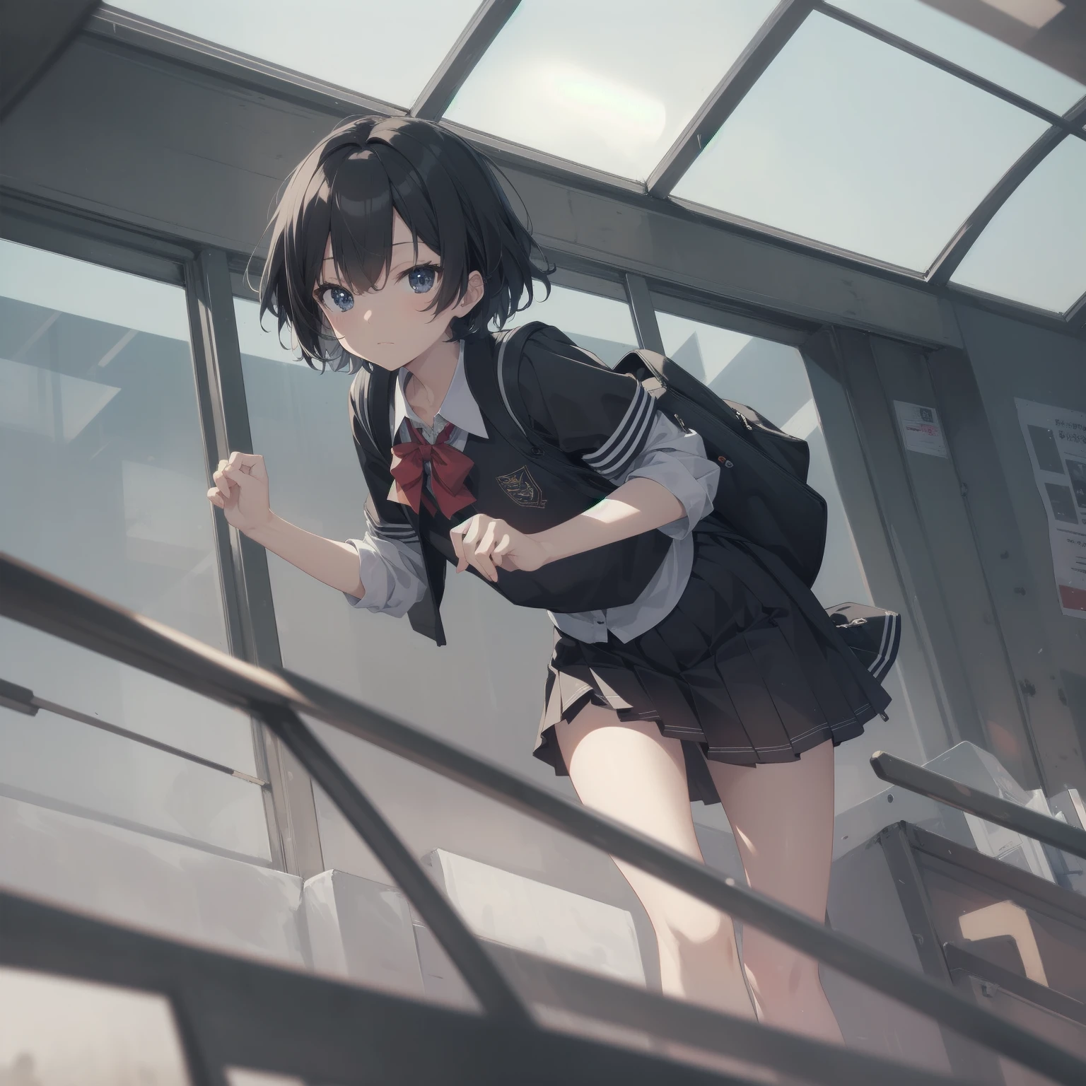 ultra-absurdres-Top quality by artist God, ultra-detailed, high resolution, anime moe artstyle, best anime 8k konachan wallpaper, pixiv contest winner, pool:2810, perfect anatomy,break, 1girl, (Please draw a girl walking sleepily to school alone. )break,(Solo,little female, 13-year-old:1.3),Full limbs, complete fingers,a junior high school student, (very short hair), short cut, flat chest, , small butt, small black eyes, beautiful detailed eyes, well-proportioned iris and pupils, expressive eyes, highres detailed hair, soft expression, salor school_uniform, sailor collar, serahuku, bow, pleated skirt,(Detailed Lighting), (Detailed background), in the School commute route. break,super detailed skin, Best cinematic lighting powered by famous artist, 8k,beauty illustration,photoshop_(medium),very aesthetic,break,((artist:toosaka_asagi )), artist:clamp ,artist:carnelian ,artist:kantoku ,