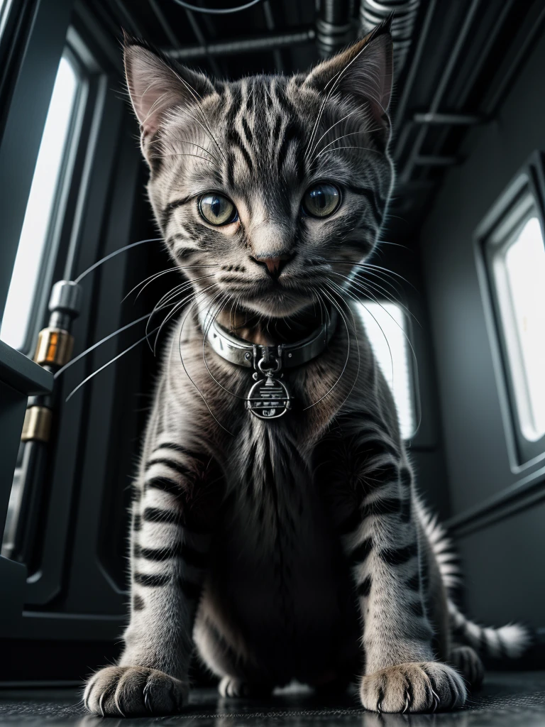 a cute kitten made out of metal, (cyborg:1.1), ([tail | detailed wire]:1.3), (intricate details), hdr, (intricate details, hyperdetailed:1.2), cinematic shot, Vignette, centered