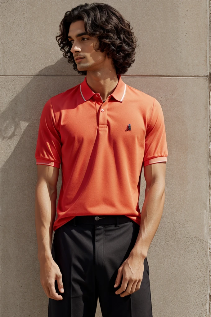 Coral polo with black sleeves