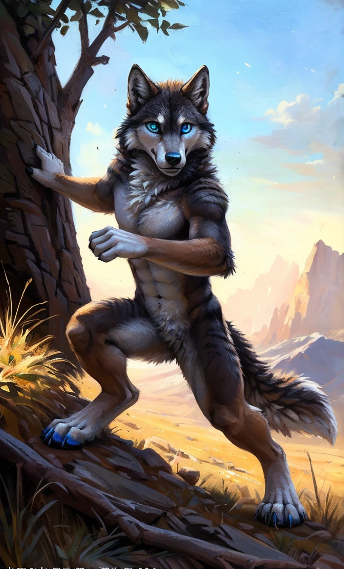 ((Solo)), male people, anthro wolf, (Multi-colored fur, White-brown:1.3,White tail pointed), (Height 2.1m,Tail length 1.5m), ((Wolf face, Big eyes, White eyelids, Blue pupil, Slim:1.2) (Tough, Calm expression:1.2)), Abs, Slim, pinging)), (Correct anatomy), Naked all over the body,A long big tail,Feet,(Realistic fur, Detailed fur texture, labeled:1.3)), (Natural lighting), Photorealistic, Hyperrealistic, ultradetailed, by Kenket,Snowfield,No artifacts, Running on