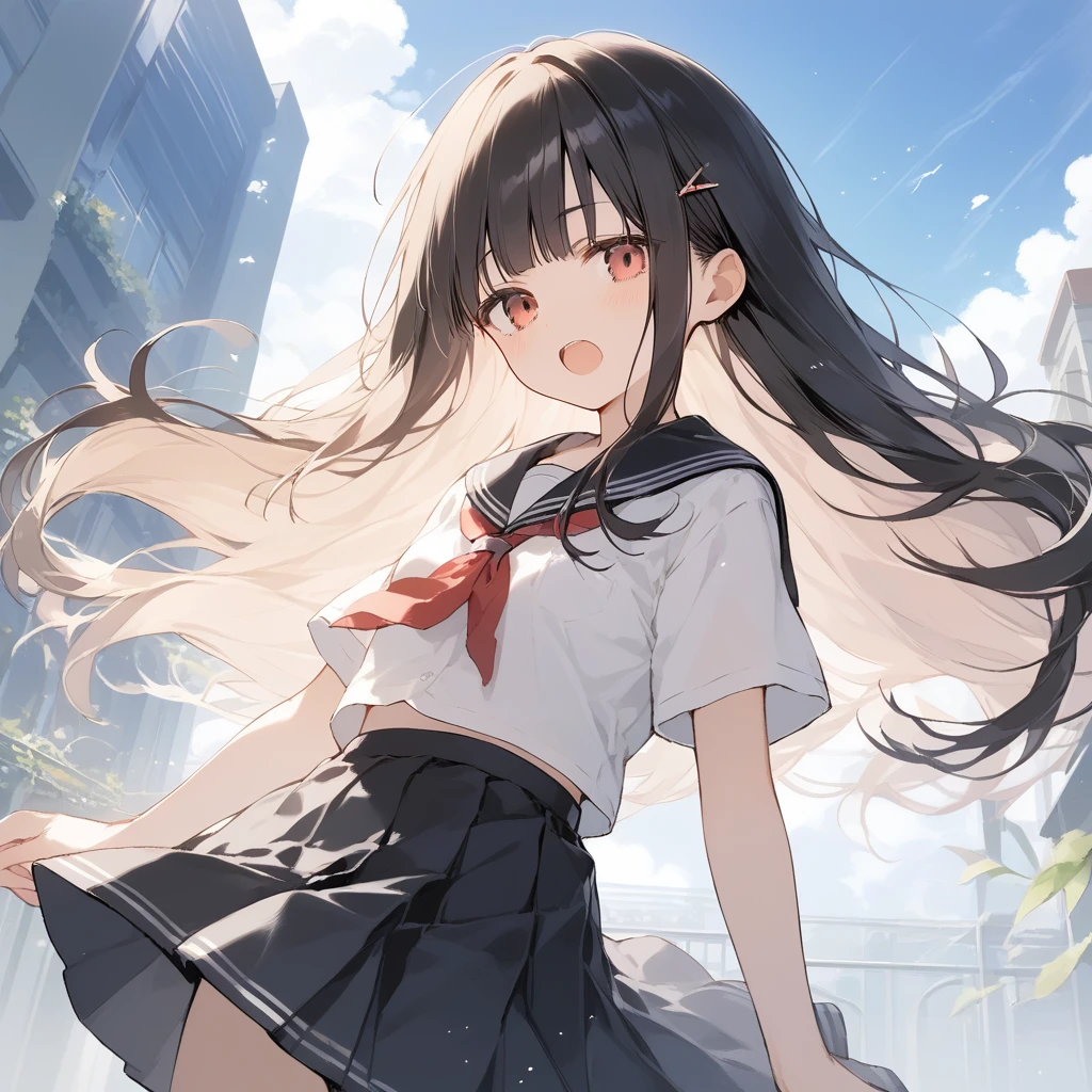 score_9, score_8_up, score_7_up, source_anime, best quality, masterpiece, official art, absurdres, highres, ultra-detailed,waifu2x,Collection: Slice of Life,break,1girl, long hair, straight hair, black hair, blunt bangs, small breasts, slender, beautiful detailed eyes, school_uniform, open mouth, (yawn:0.3), sleepily, outdoors, wind, break,(clear line illustration:1.2),very high resolution, very aesthetic, super detailed skin, Best sexual lighting powered by famous artist, 8k,cute picture,beauty illustration,photoshop_(medium),,(Detailed Lighting),best anime 8k konachan wallpaper, pixiv contest winner,