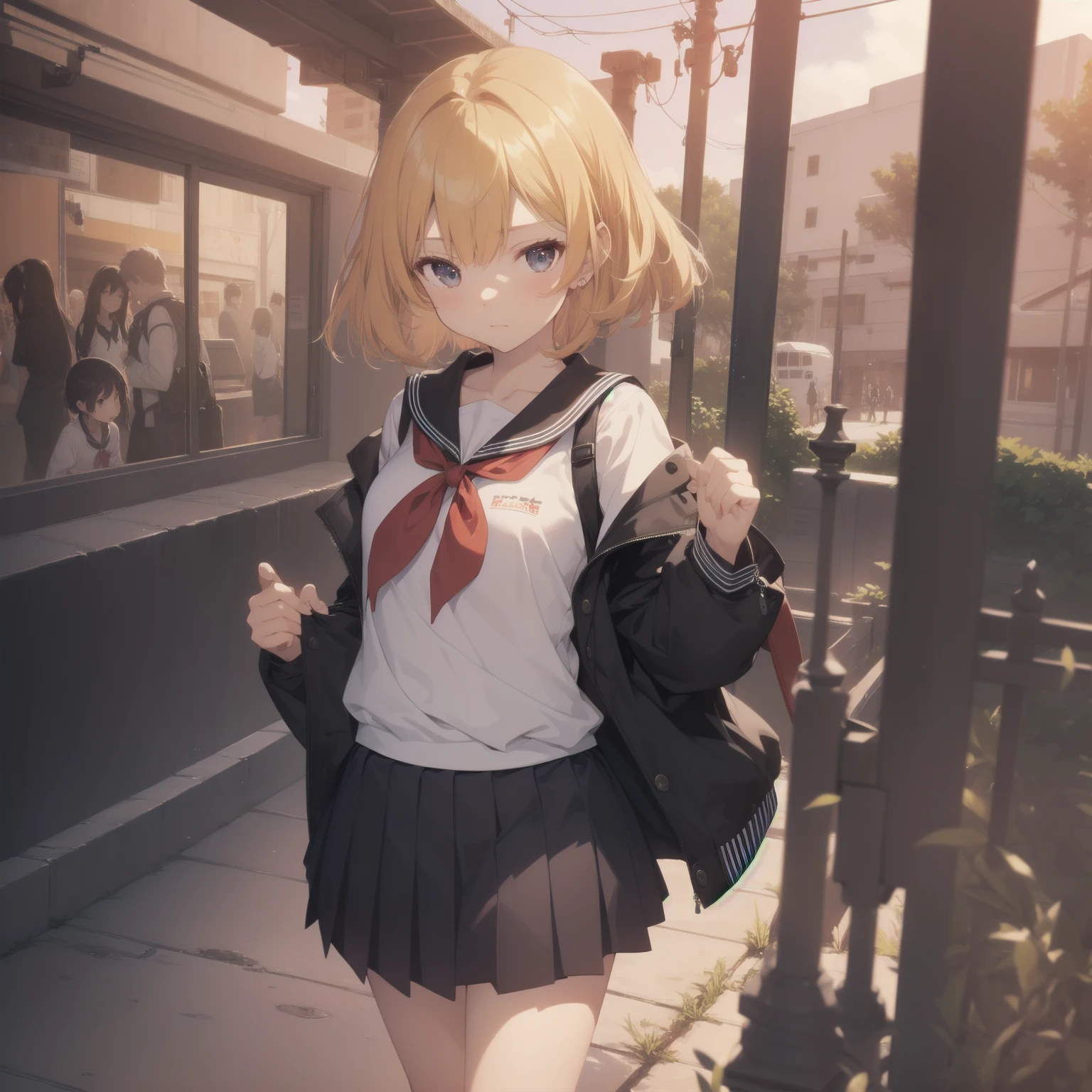 ultra-absurdres-Top quality by artist God, ultra-detailed, high resolution, anime moe artstyle, best anime 8k konachan wallpaper, pixiv contest winner, pool:2810, perfect anatomy,break, 1girl, (Please draw a girl walking sleepily to school alone. )break,(Solo,little female, 13-year-old:1.3),Full limbs, complete fingers,a junior high school student, (very short hair), short cut, flat chest, , small butt, small black eyes, beautiful detailed eyes, well-proportioned iris and pupils, expressive eyes, highres detailed hair, soft expression, salor school_uniform, sailor collar, serahuku, bow, pleated skirt,(Detailed Lighting), (Detailed background), in the School commute route. break,super detailed skin, Best cinematic lighting powered by famous artist, 8k,beauty illustration,photoshop_(medium),very aesthetic,break,((artist:toosaka_asagi )), artist:clamp ,artist:carnelian ,artist:kantoku ,