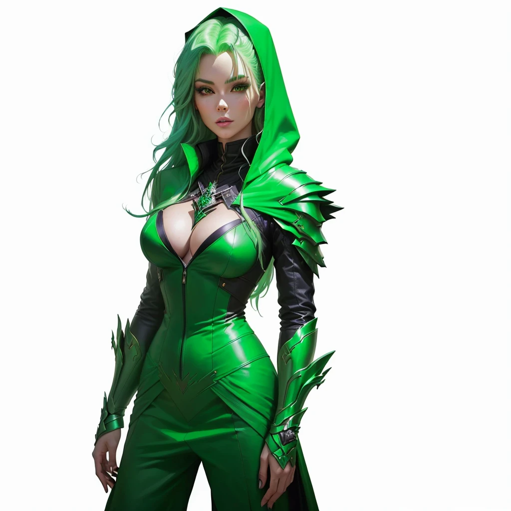 arafed woman with Green hair and Green hood in a forest, portrait of a female warlock, deviantart artstation cgscosiety, steven artgerm lau, artgerm julie bell beeple, alexandra fomina artstation, stanley artgerm lau, trendin on artstation, female mage, very beautiful leather top model