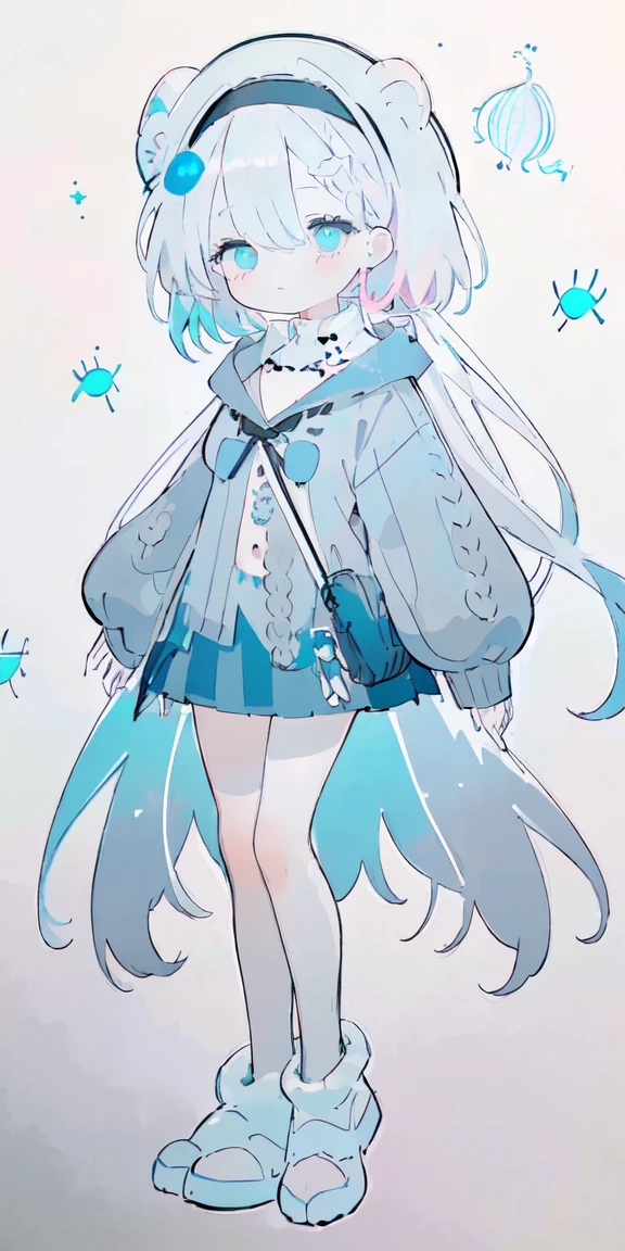 
(One girl),Full Body Lesbian，

Pink Hair,Bright Blue Eyes,Aqua gradient eyes,

Straight long hair,French Braid,Black Hair Band, (White Beret),

Dark blue jellyfish,Dark blue skirt,Black coat,(((Hand drawn line art)))



Off the shoulder、((Grey sweater))、valley、