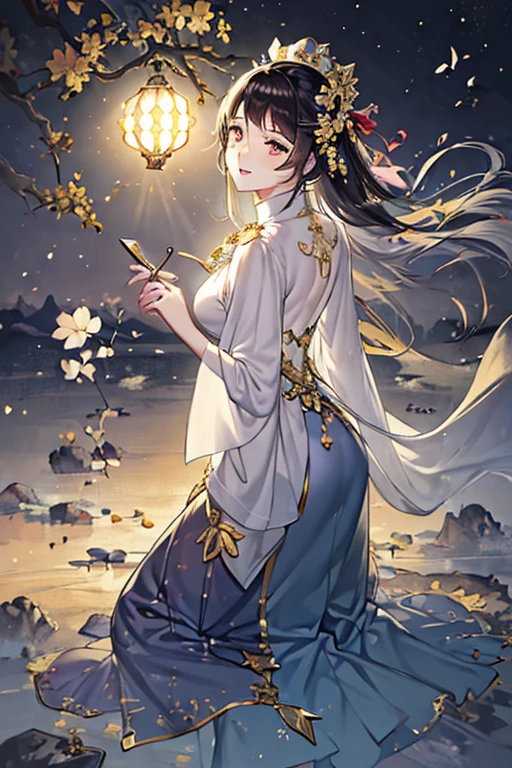 (Masterpiece:1.2), Best Quality, (illustration:1.2), (ultra detailed), hyper details, (delicate detailed), (intricate details), (cinematic light, Best Quality Backlights), Delete line, soloist, perfect body, (1 girl), She was like April sky, Sunrise in her eyes, of light, Shining star, Fire in her heart, Brightest day, Melting snow, Breaking through the chill, (make up), High contrast, (better lighting, an extremely created and beautiful), (cinematic light), showy,